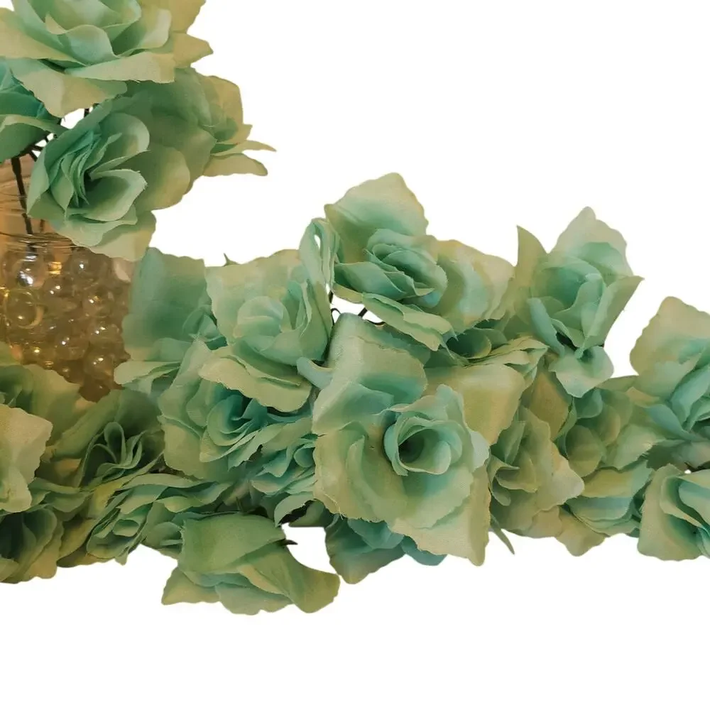 Artificial Mint Aqua Green Roses Lot of 50 2.5in Short Stems Wedding Craft
